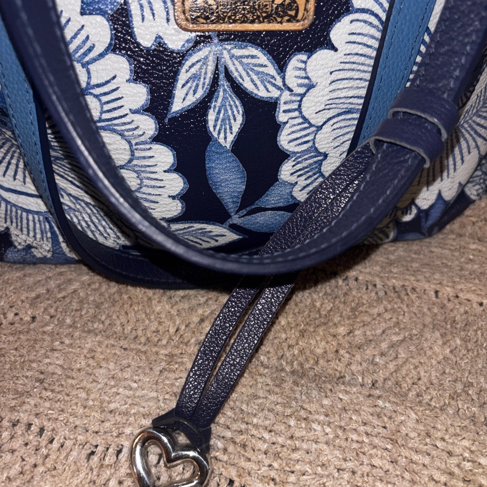 Brighton Journey to India Floral Navy Blue White Leather Boho Shoulder Tote Bag - Picture 6 of 10